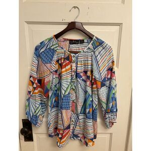 Liza Byrd Bright 100% Cotton Button Front Top Size M